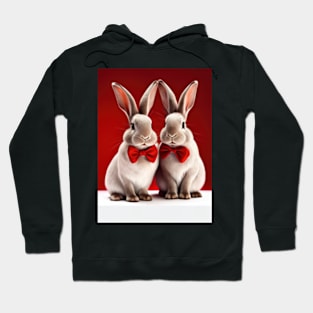 Adorable Rabbits in Red Bows - Cute Animal Print for Bunny Lovers Hoodie